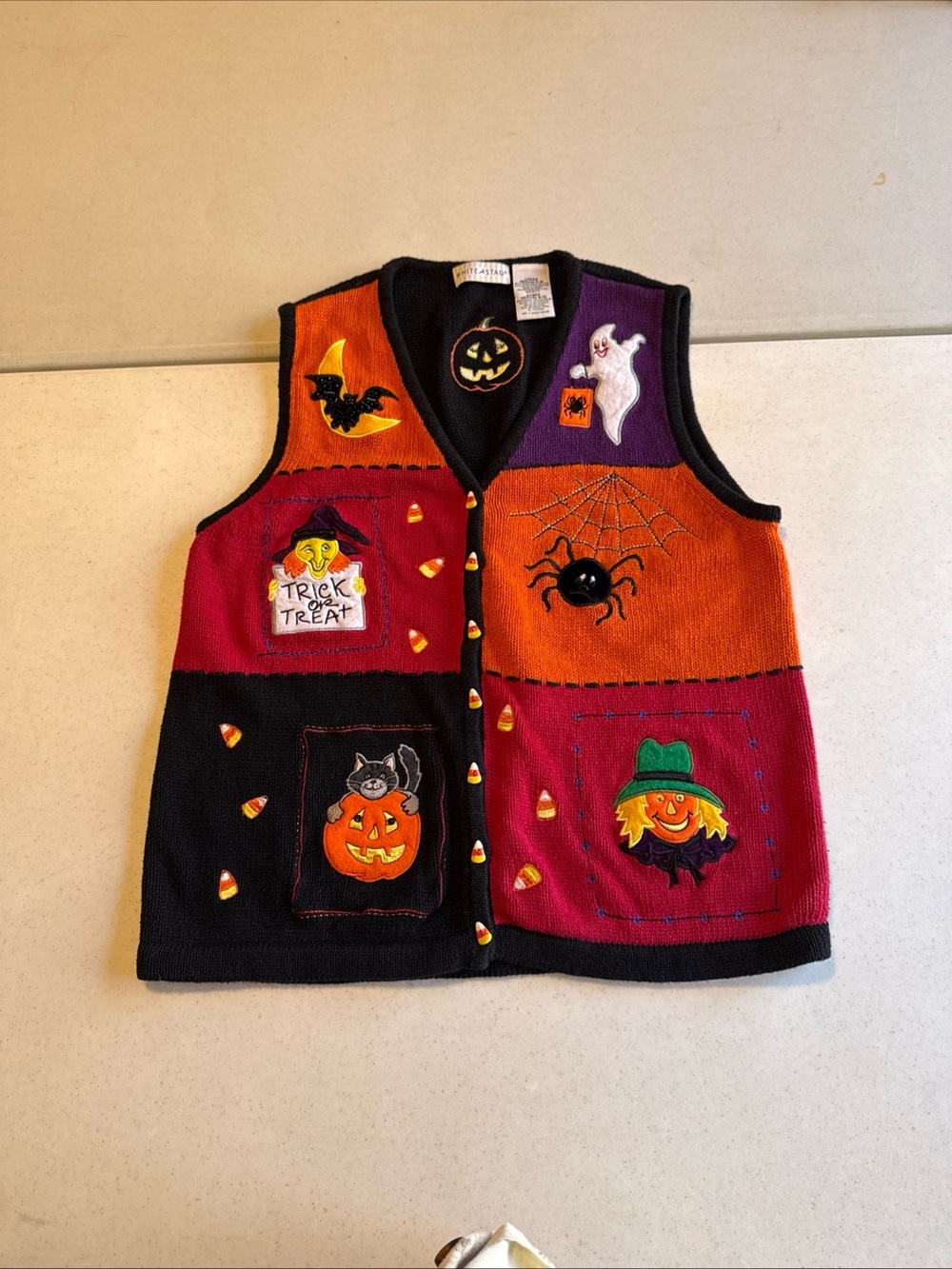 White Stag Orange Purple Black Halloween Patchwork Vest